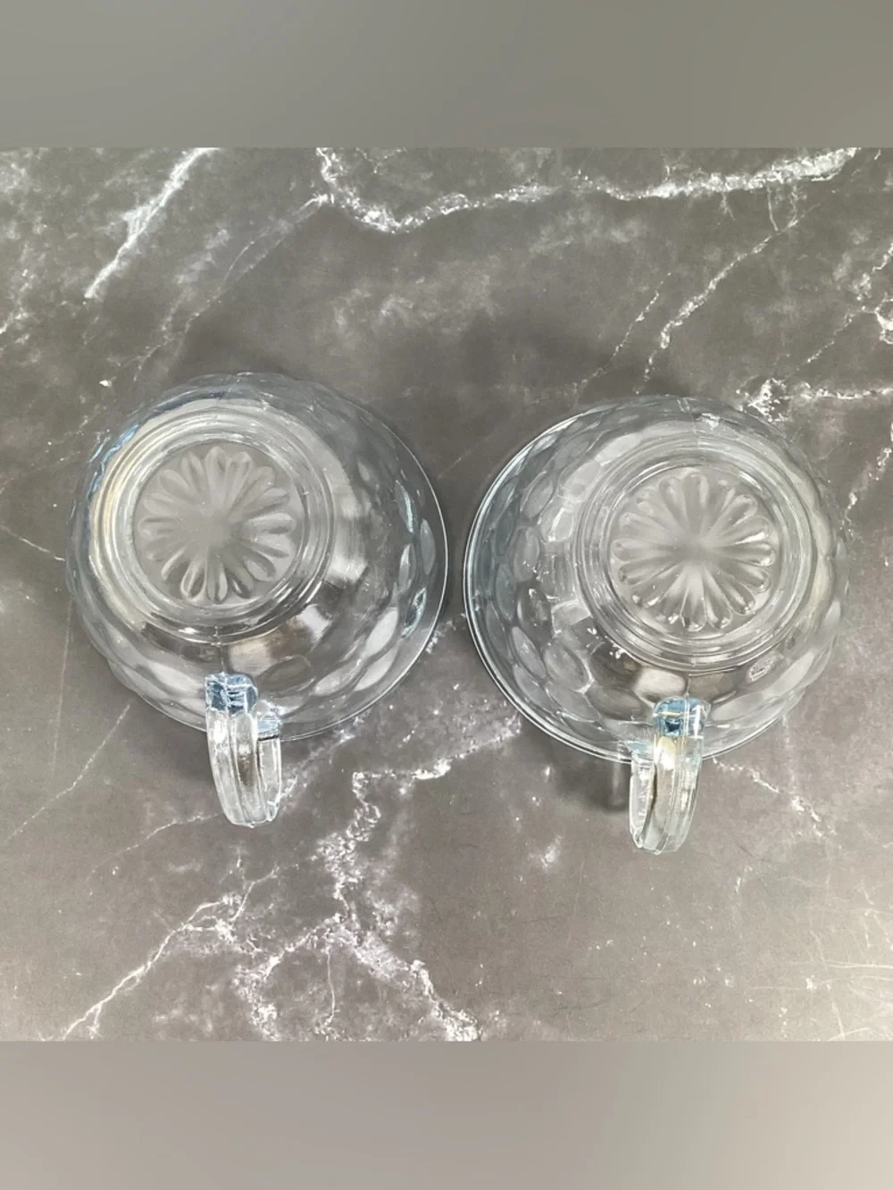 4 Vtg Anchor Hocking Blue Bubble Glass Teacups Or Punch Glasses Depression Glass